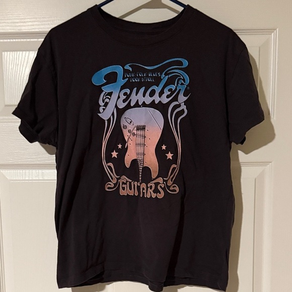 Fender Other - Fender Black Tee with Blue and Pink Guitar Design